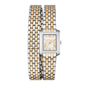 Michael Kors Emery Double Wrap Watch Two Tone Mother of Pearl MK Womens 22mm New